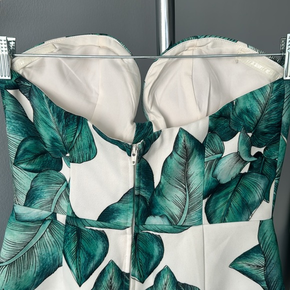 C/MEO SMALL LIKE NEW GREEN LEAF WHITE STRAPLESS BUSTIER MIDI DRESS - Picture 4 of 6